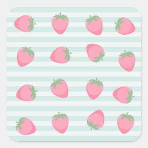 Roze aardbeienstrepen vierkante sticker