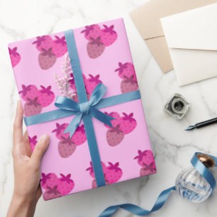 roze aardbeienveld zomer schattig natuur fruit cadeaupapier