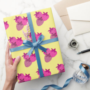 roze aardbeienveld zomer schattig natuur fruit cadeaupapier