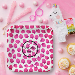 roze aardbeienveld zomerbakkerij natuur fruit papieren bordje