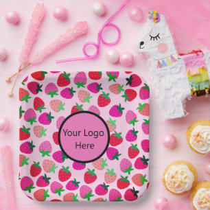 roze aardbeienveld zomerbakkerij natuur fruit papieren bordje