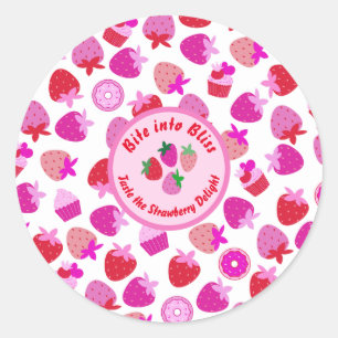 roze aardbeienveld zomerbakkerij natuur fruit ronde sticker