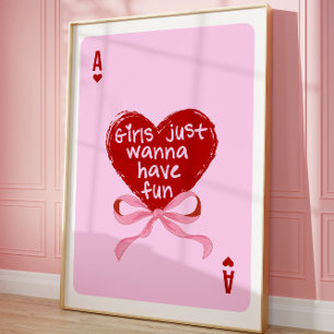 Roze Aas van Harten Esthetische Meisjesachtige Kun Poster