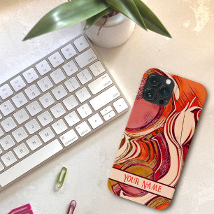 Roze Abstract Bloemenrood Gepersonaliseerd Modern iPhone 13 Pro Max Hoesje