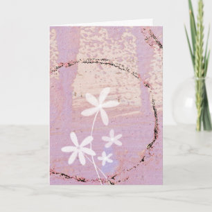 Roze Abstract en bloemen, Birthday Kaart