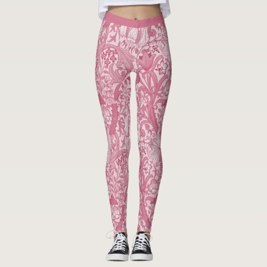  Roze Abstract Floral Design Pattern Yoga Leggings (Voorkant)