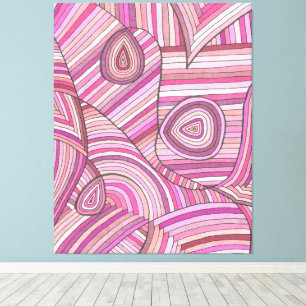 Roze Abstract Geometrisch Patroon met Gebogen Lijn Canvas Afdruk