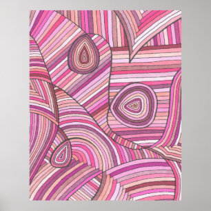 Roze Abstract Geometrisch Patroon met Gebogen Lijn Poster