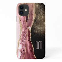 Roze Abstract Gold Star Glitter Monogram