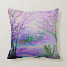 Roze Abstract landschap met bomen en Cottage