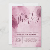 Roze Abstract Waterverf 30e Verjaardagsuitnodiging Kaart (Voorkant)