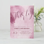 Roze Abstract Waterverf 30e Verjaardagsuitnodiging Kaart (Staand voorkant)