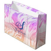 Roze Abstracte giermonogrammen met witte golven Groot Cadeauzakje (Voorkant Gekanteld)