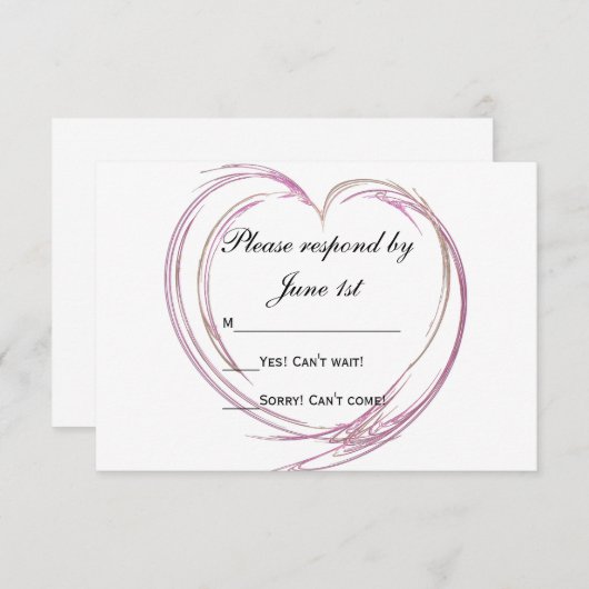 Roze Abstracte hartbruiloft RSVP-reactievermogen K RSVP Kaartje (Voorkant / Achterkant)