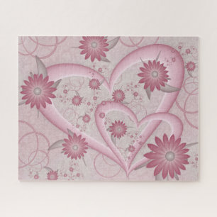 Roze Abstracte Harten & Bloemen Liefde Fractale Ku Legpuzzel