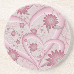 Roze Abstracte Harten & Bloemen Liefde Fractale Ku Zandsteen Onderzetter