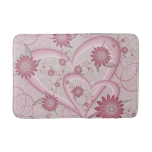 Roze abstracte harten en bloemen liefde fractale k badmat