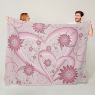 Roze abstracte harten en bloemen liefde fractale k fleece deken