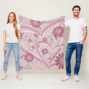 Roze abstracte harten en bloemen liefde fractale k fleece deken