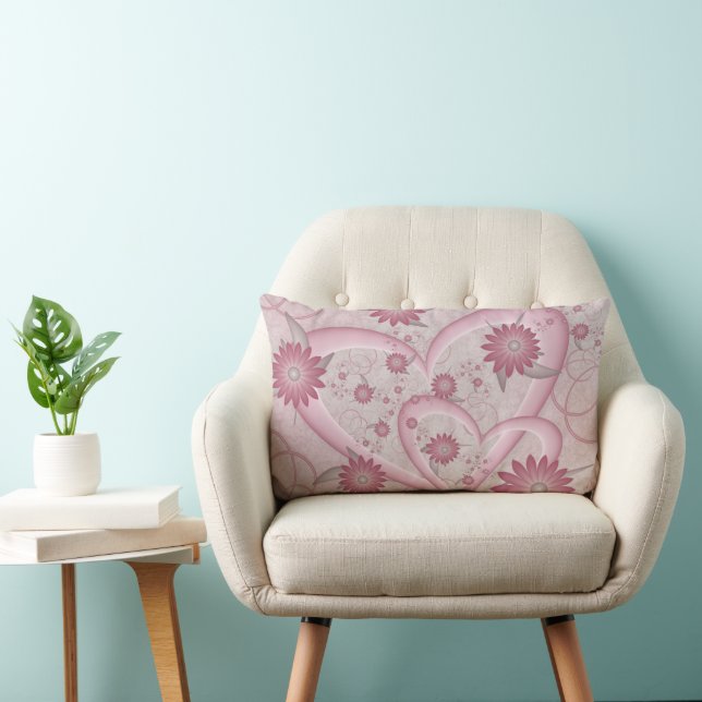 Roze abstracte harten en bloemen liefde fractale k kussen (Stoel)