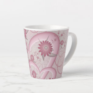 Roze abstracte harten en bloemen liefde fractale k latte mok