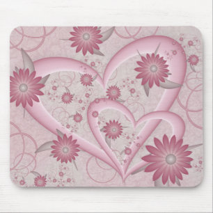Roze abstracte harten en bloemen liefde fractale k muismat