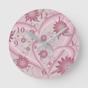Roze abstracte harten en bloemen liefde fractale k ronde klok