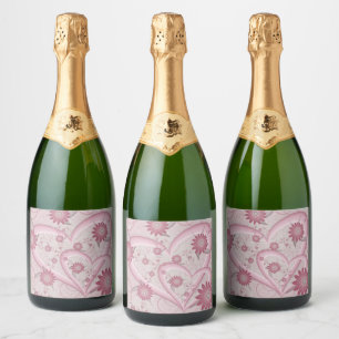 Roze abstracte harten en bloemen liefde fractale k sparkling wijnetiket