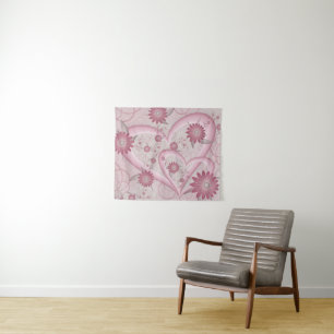Roze abstracte harten en bloemen liefde fractale k wandkleed