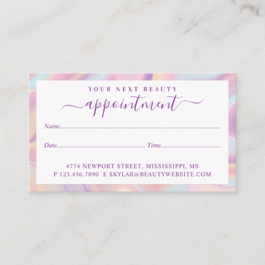 Roze Abstracte Iridescent Holographic Beautist Afsprakenkaartje (Voorkant)