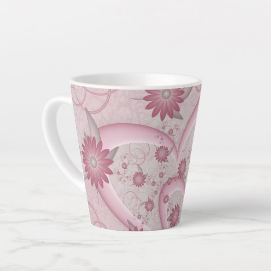 Roze Abstracte kunsten en bloemen houden van fract Latte Mok (Linkerhoek)