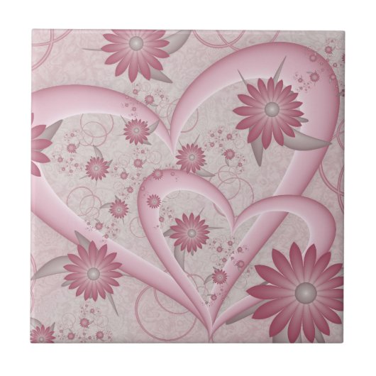 Roze Abstracte kunsten en bloemen houden van fract Tegeltje (Voorkant)