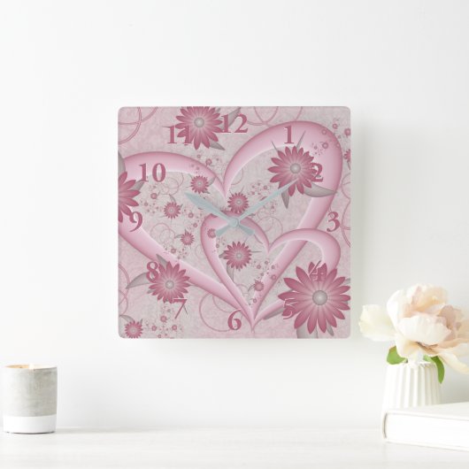 Roze Abstracte kunsten en bloemen houden van fract Vierkante Klok (Huis)