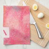 Roze Abstracte Monogram keukenhanddoeken (Quarter Fold)