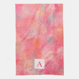 Roze Abstracte Monogram keukenhanddoeken