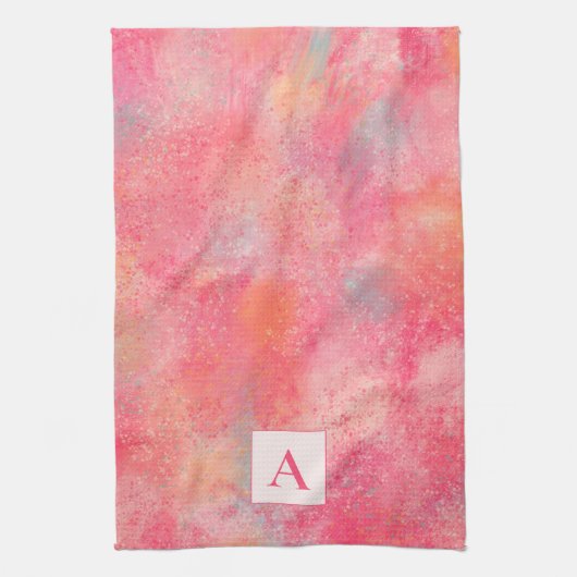 Roze Abstracte Monogram keukenhanddoeken (Verticaal)