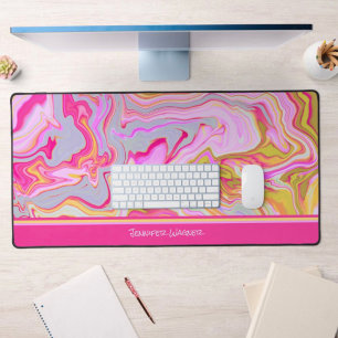 Roze Abstracte Speelse Marmeren Design Naam Bureaumat