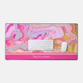 Roze Abstracte Speelse Marmeren Design Naam Bureaumat (Keyboard & Muis)