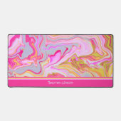 Roze Abstracte Speelse Marmeren Design Naam Bureaumat (Voorkant)