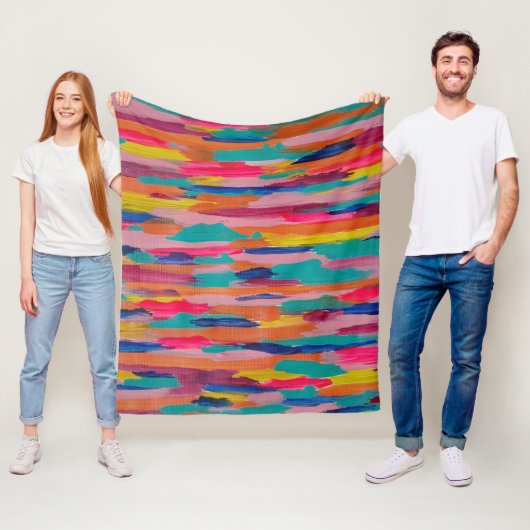 Roze Abstracte strepen Fleece Deken (In situ)