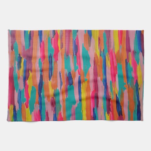 Roze Abstracte strepen Theedoek (Horizontaal)