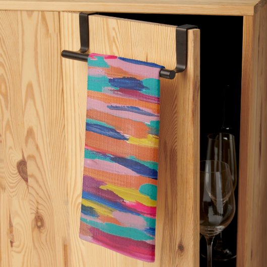 Roze Abstracte strepen Theedoek (Derde Gevouwen)