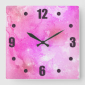 Roze Abstracte Waterverf Galaxy Bold Typografie Vierkante Klok (Voorkant)