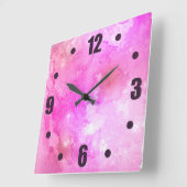 Roze Abstracte Waterverf Galaxy Bold Typografie Vierkante Klok (Hoek)