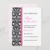 Roze accenten Damask Save the Date Kaart (Voorkant / Achterkant)