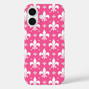 Roze Achtergrond Fleur-de-lis Patroonontwerp iPhone 16 Hoesje