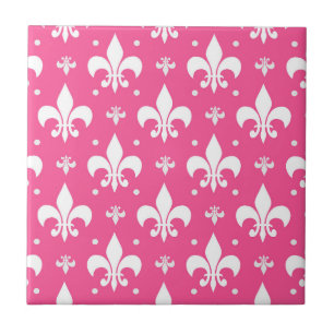 Roze Achtergrond Fleur-de-lis Patroonontwerp Tegeltje