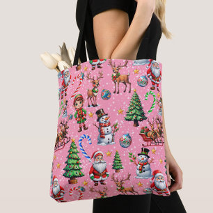 Roze Achtergrond Kerst Decoratief Patroon Draagtas