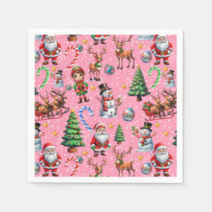 Roze Achtergrond Kerst Decoratief Patroon Servet
