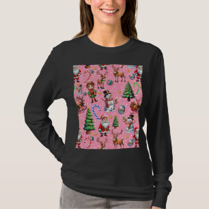 Roze Achtergrond Kerst Decoratief Patroon T-shirt